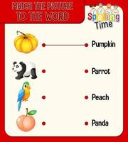 Word to picture matching worksheet for children vector