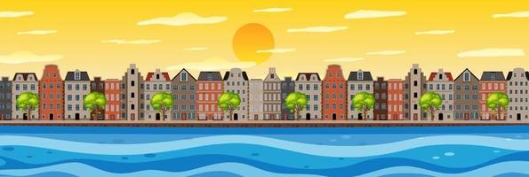 Riverside view of the town scene vector