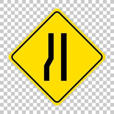 Yellow traffic warning sign on transparent background