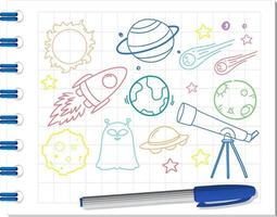 conjunto de elementos espaciales doodle en cuaderno vector