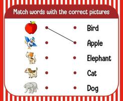 Word to picture matching worksheet for children vector
