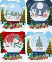 conjunto de escena de feliz navidad con santa claus en la nieve vector