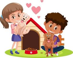 Children with thier pets isolated on white background vector
