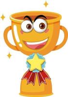 Trophy cup with face expression on white background vector