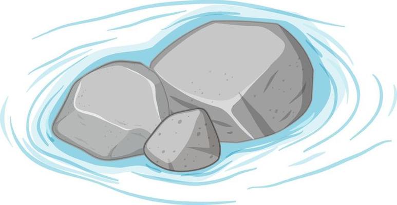 Group of gray stones on water on white background