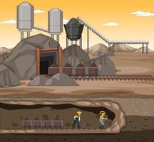 Landscape of coal mining scene at sunset time vector