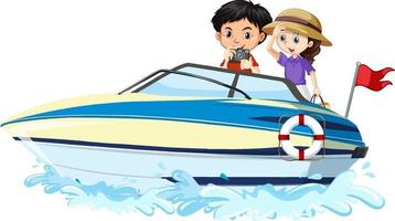 Children on a speed boat on white background vector