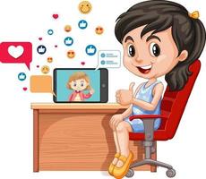 Children with social media elements on white background vector