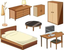 Objetos de muebles de dormitorio aislado sobre fondo blanco. vector