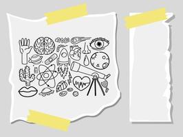 Different doodle strokes about science equipment on a paper vector