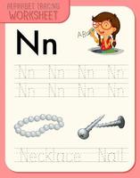 Alphabet tracing worksheet with letter and vocabulary vector