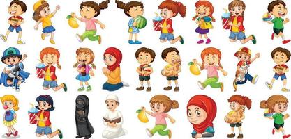 Children doing different activities cartoon character set vector