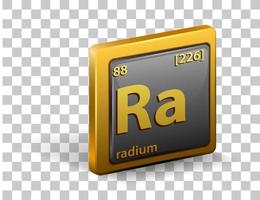 elemento químico radio. símbolo químico con número atómico y masa atómica. vector