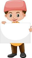 Muslim boy holding empty banner vector