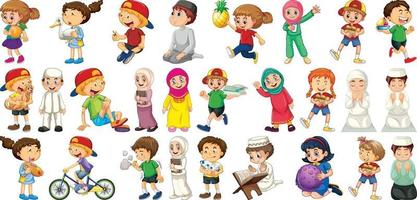 Children doing different activities cartoon character set vector