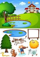 School scene with isolated cartoon character and objects vector