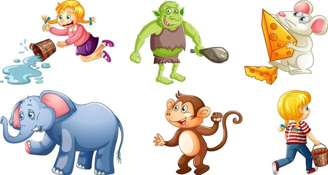 Set of different nursery rhyme character isolated on white background vector