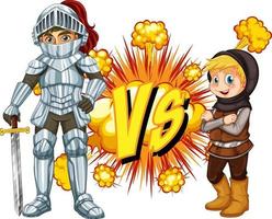 Two knight fighting each other on white background vector