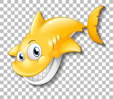 Smiling cute shark cartoon character isolated on transparent background vector