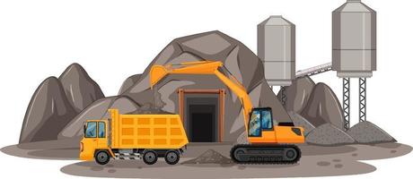 Coal mining scene with different types of construction trucks vector