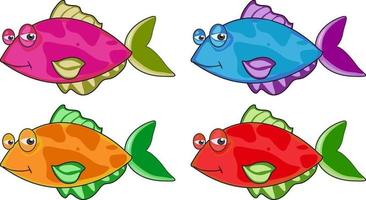 Conjunto de muchos peces divertidos personaje de dibujos animados aislado sobre fondo blanco. vector