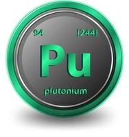 Plutonium chemical element. Chemical symbol with atomic number and atomic mass. vector