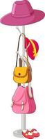 Pink hats and bags on a hanger stand on white background vector