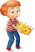 Boy holding a crown cartoon character isolated on white background vector