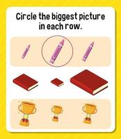 Circle the biggest picture in each row worksheet for children vector