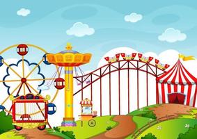 Amusement park with many rides and shops vector