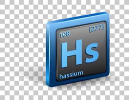 Hassium chemical element. Chemical symbol with atomic number and atomic mass. vector