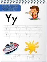 Alphabet tracing worksheet with letter Y and y vector