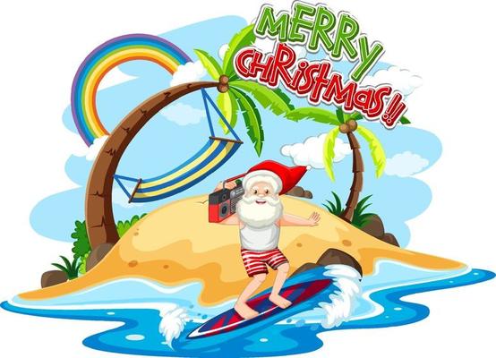 Santa Claus on the beach island for Summer Christmas