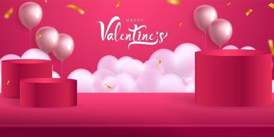 Valentine's day, banner mockup template with podiums and balloons vector