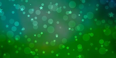 Light Green vector backdrop with circles, stars.