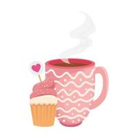 Taza de café con cupcake icono aislado vector