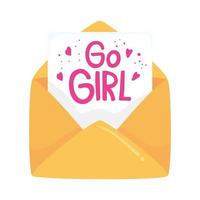 girl power lettering in envelope mail vector