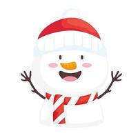 happy merry christmas snowman character vector