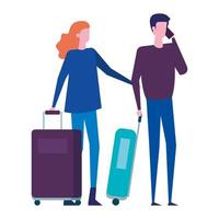 young lovers couple with travel suitcases vector