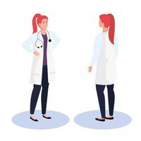 doctor woman from front and back side isometric vector design