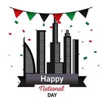 Uae national day with city buildings and banner pennant vector design