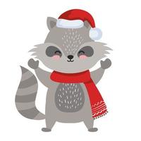 raccoon cartoon with merry christmas hat vector design