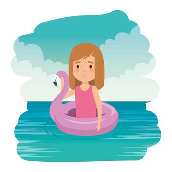 cute little girl lady with flemish float in the sea vector