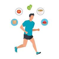 young athletic man running with healthy food