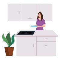 mujer cocinando en casa diseño vectorial vector