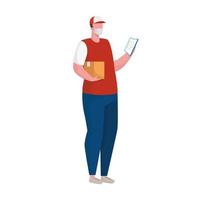 delivery worker wearing medical mask lifting box and checklist vector