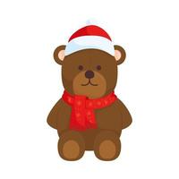 happy merry christmas teddy with santa hat character vector