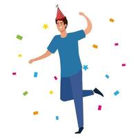 man dancing with party hat and confetti vector design