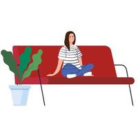 woman sitting on couch at home vector design