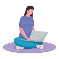 woman using laptop for meeting online in the floor vector